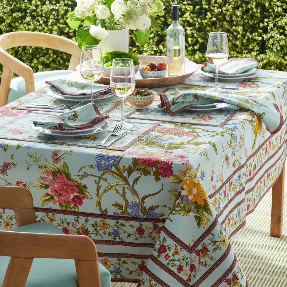 The Company Store  Floral Vine 70 in. x 90 in. Aqua Multi Cotton Tablecloth