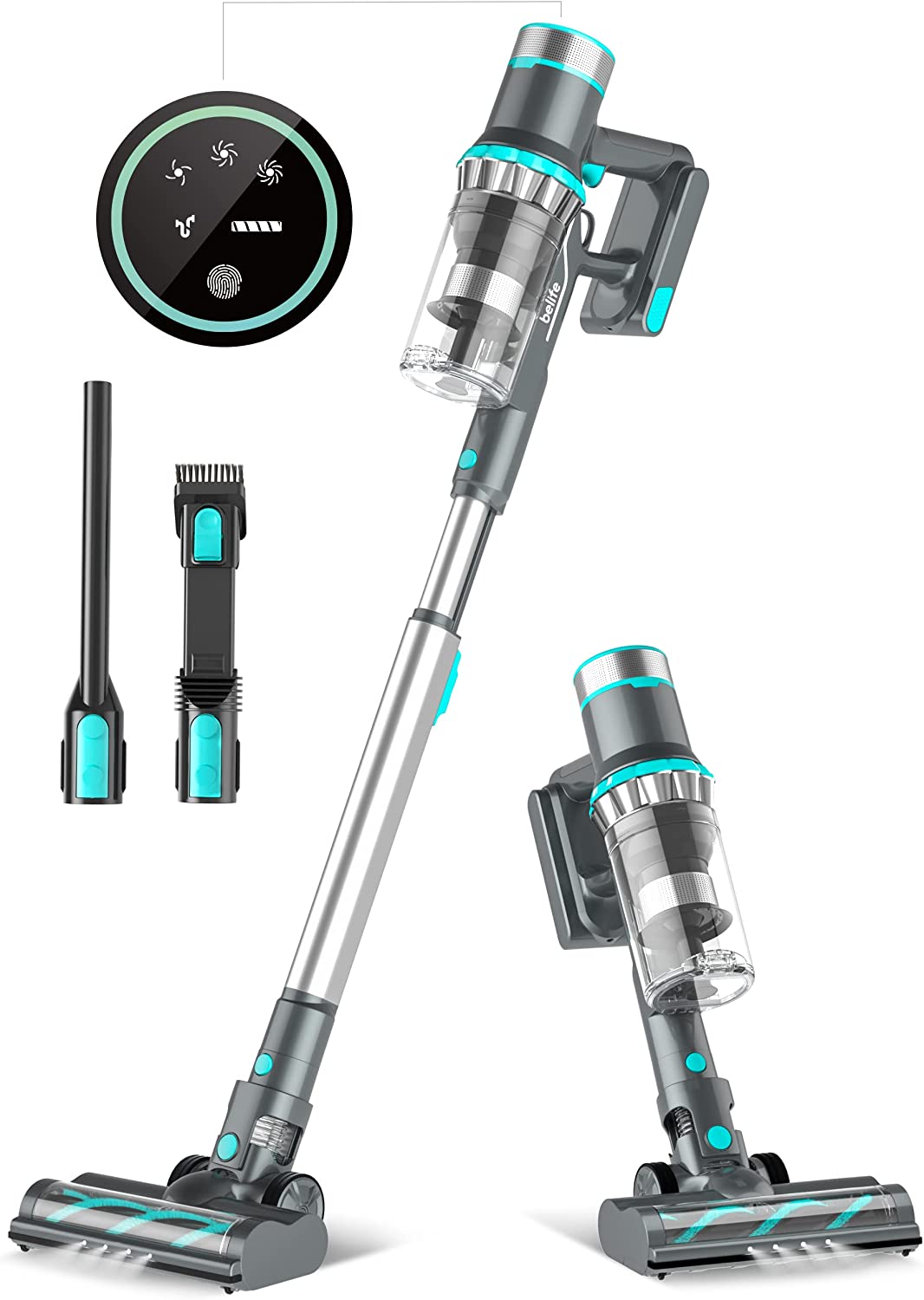 Belife V11 Cordless Vacuum Cleaner. Stick Vacuum with 25Kpa Powerful Suction. 380W Brushless Motor. LED Display. 6 in 1 Lightweight Handheld Vacuum for Hard Floor Carpet Car Pet Hair