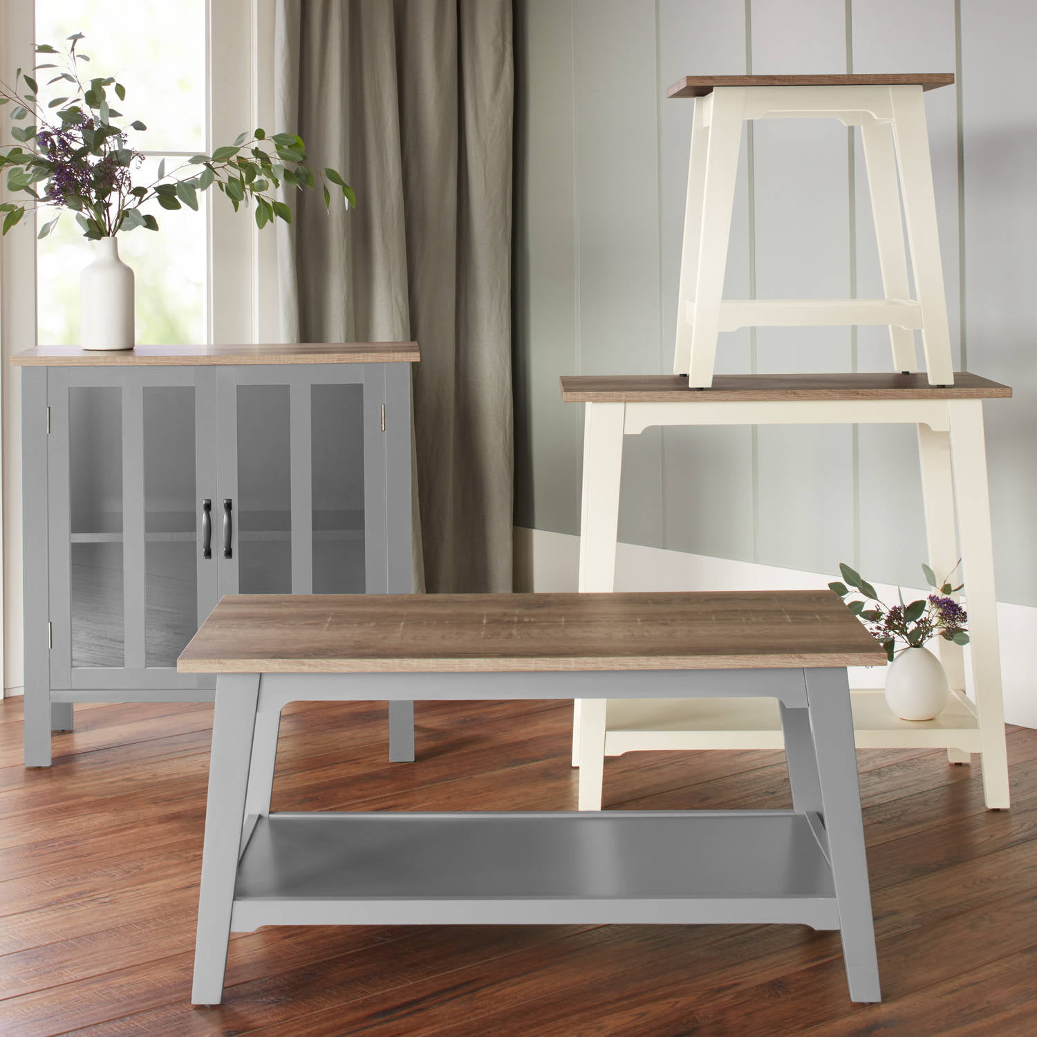 Better Homes & Gardens Bedford 5 Shelf Leaning Bookcase. Off-White