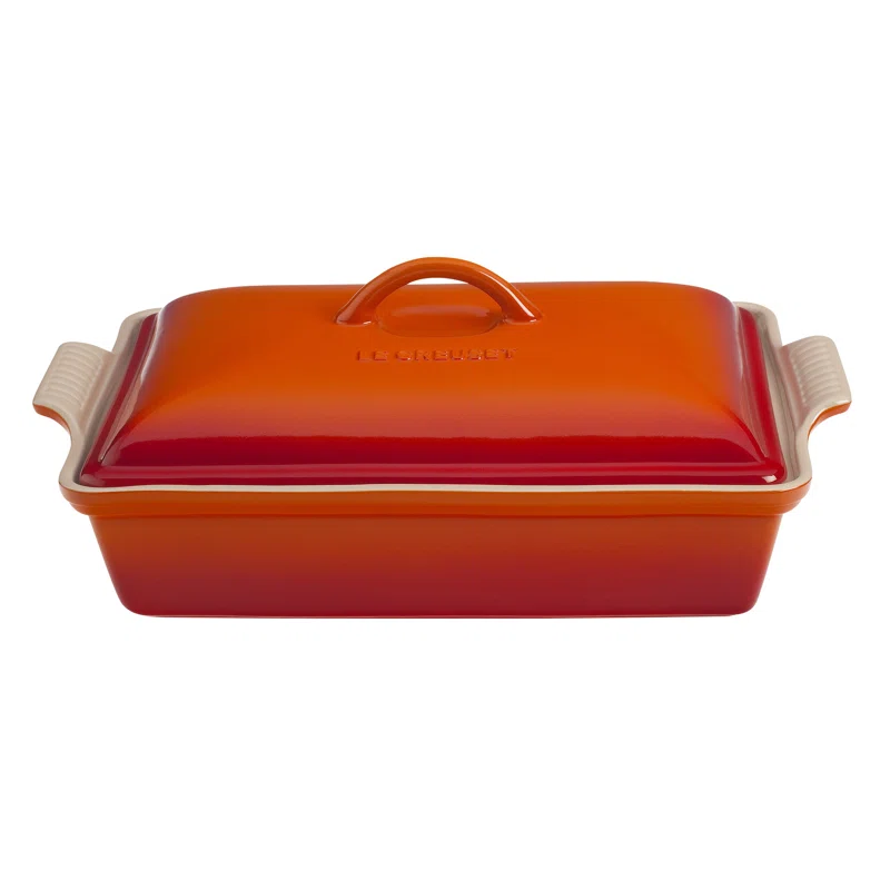 Le Creuset PG07053A-332 Stoneware Heritage Covered Rectangular Casserole. 4 qt. (12″ x 9″). Flame