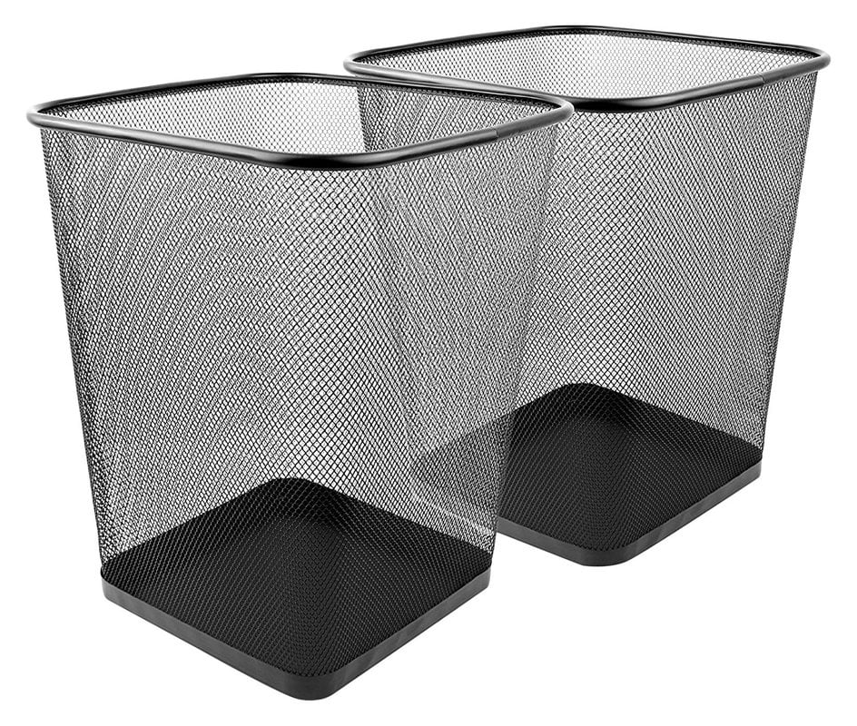 Greenco 6 gal Mesh Metal Wastebasket. 2 Pack. Black