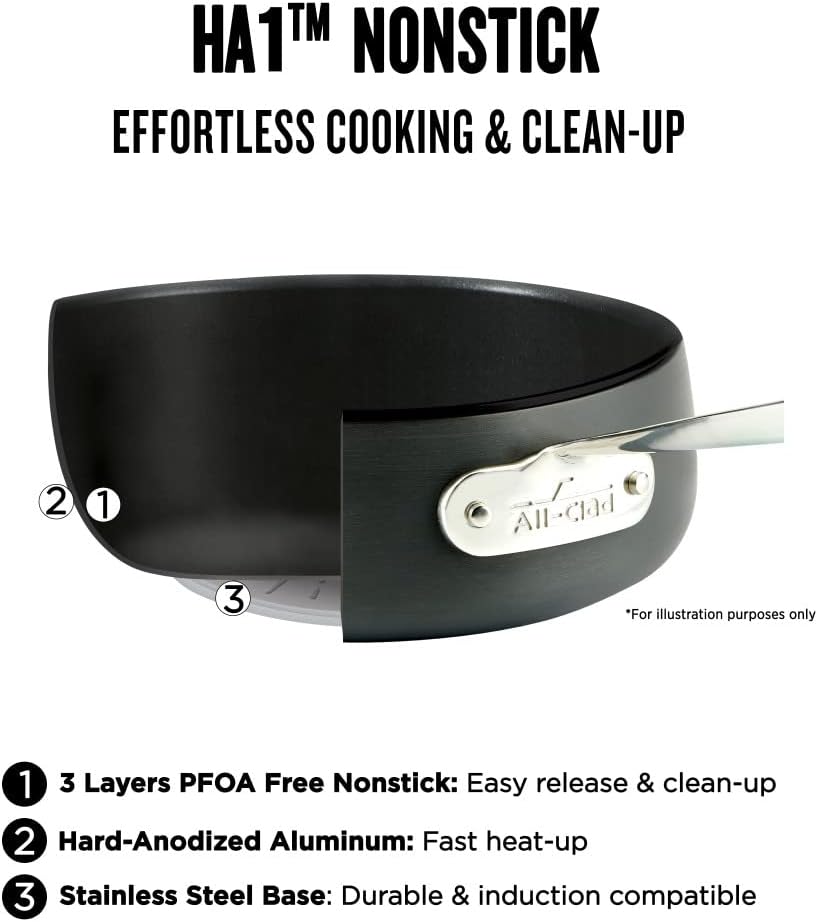 All-Clad HA1 Hard Anodized Nonstick 4 Piece Dutch Oven Set. Acacia Trivet and Spoon 6 Quart Induction Pots and Pans. Cookware Black