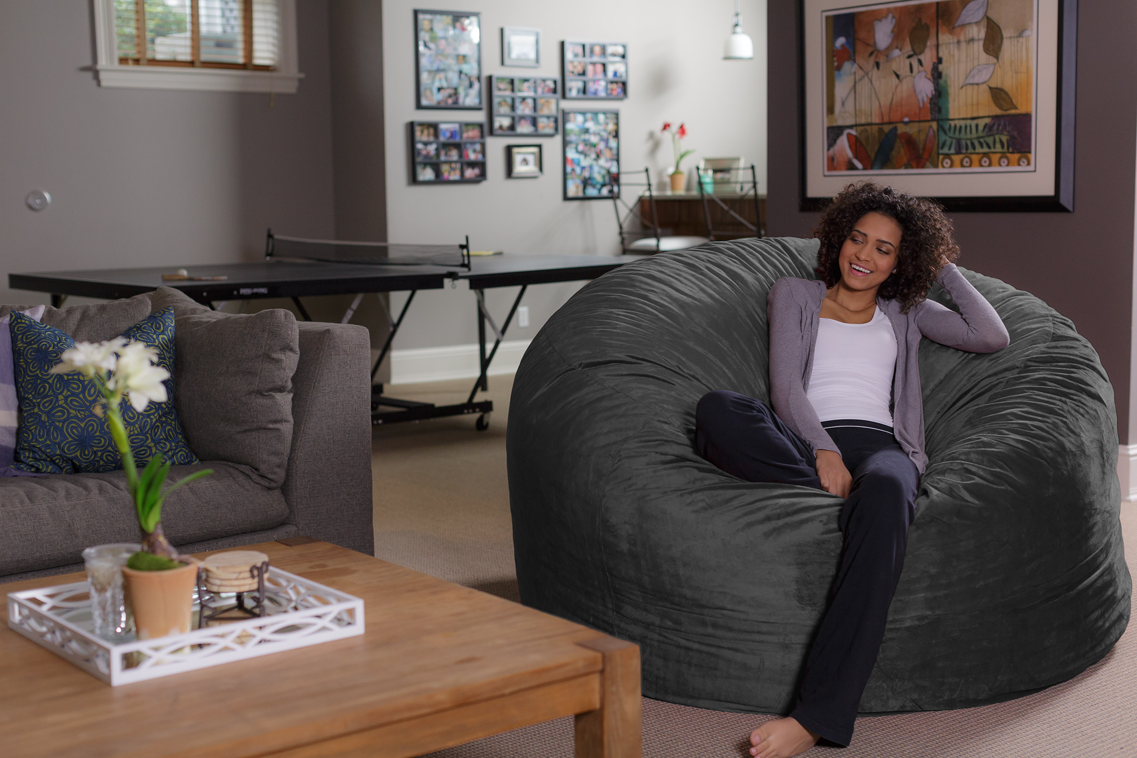 Sofa Sack Bean Bag Chair. Memory Foam with Microsuede Cover. Kids. Adults. 6 ft. Charcoal