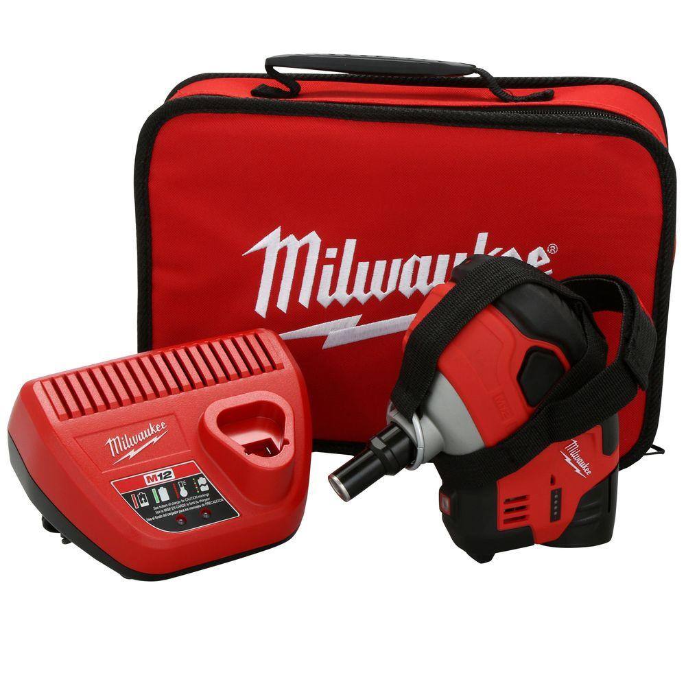 Milwaukee 2458-21 M12 12-Volt Lithium-Ion Cordless Palm Nailer Kit with One 1.5Ah Battery. Charger and Tool Bag