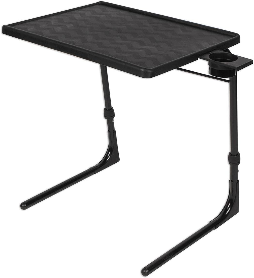 Table-Mate II Plus - Adjustable Folding TV Tray with Cup Holder. Black