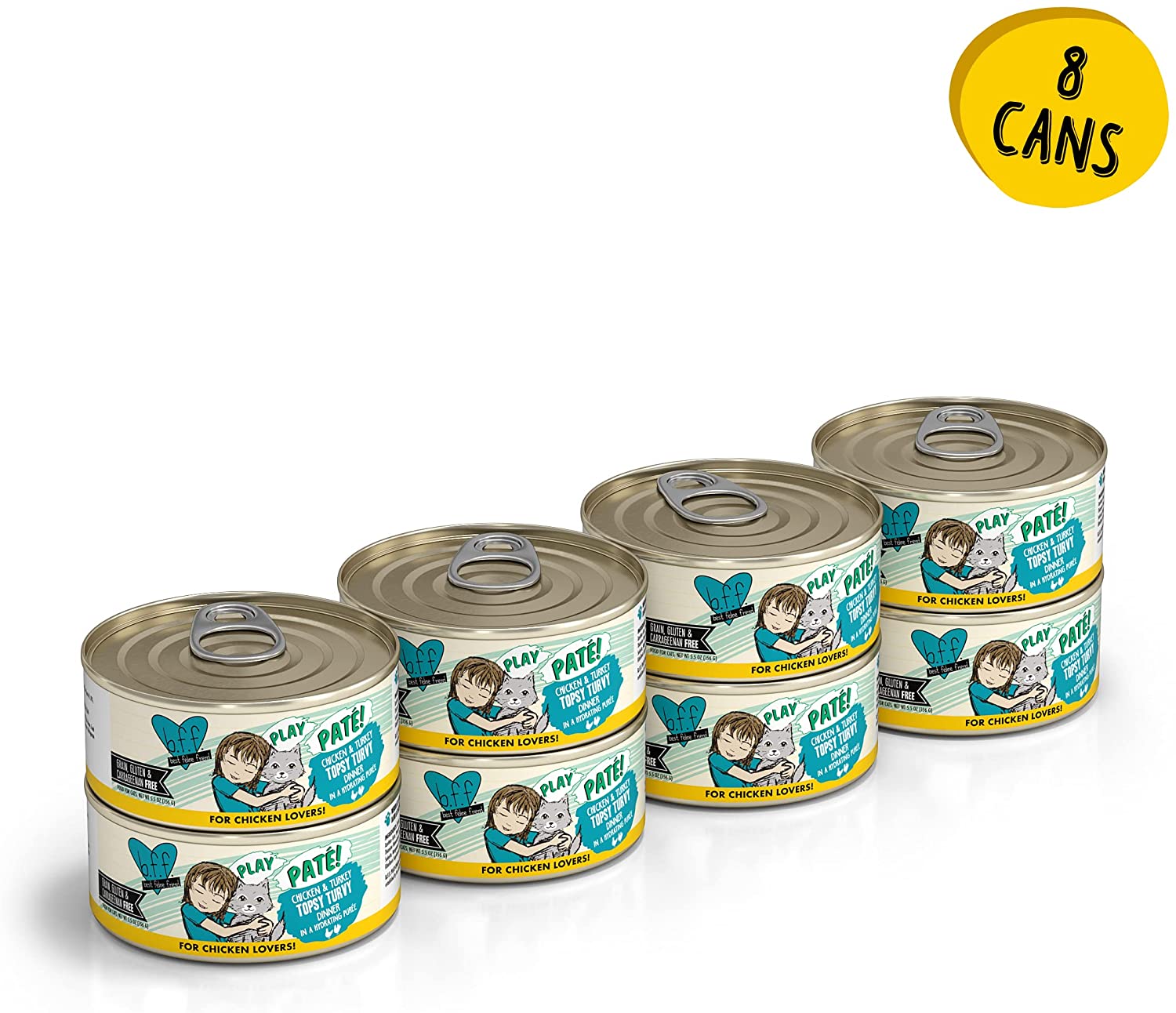 Weruva Wet Cat Food B.F.F. Play - Best Feline Friend Paté Lovers. Aw Yeah!. Chicken & Turkey Topsy Turvy with Chicken & Turkey. 5.5oz Can (Pack of 8)