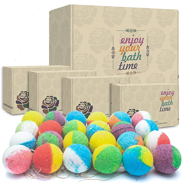 INTEYE 24 Organic Bath Bombs. Handmade Bubble Bath Bomb Gift Set. Essential