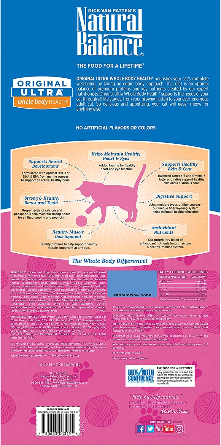 Natural Balance Original Ultra Chicken Meal & Salmon Meal Cat Food 15 Pound (Pack of 1)