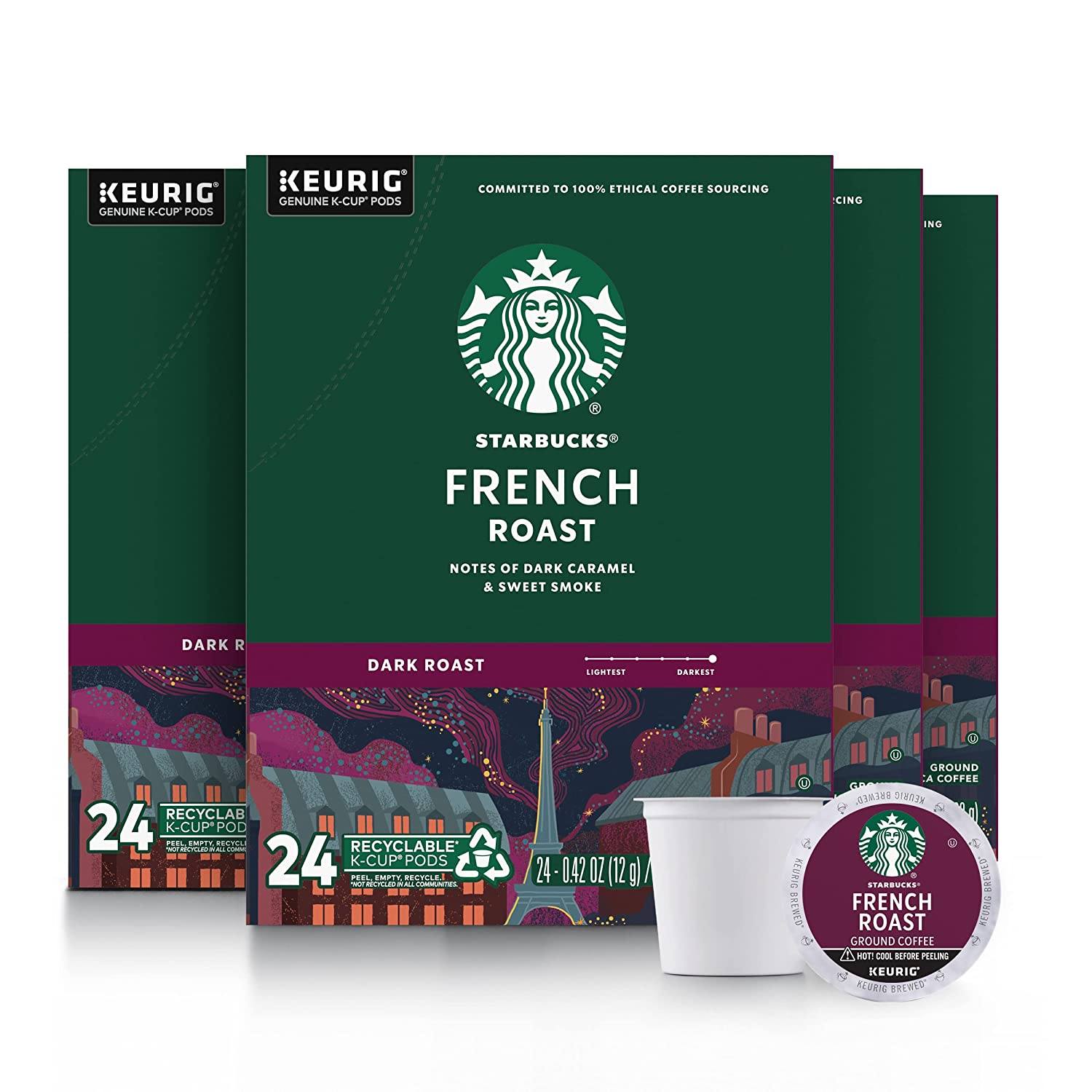 Starbucks K-Cup Coffee Pods Dark Roast Coffee French Roast 100% Arabica 24 Count (Pack of 4)