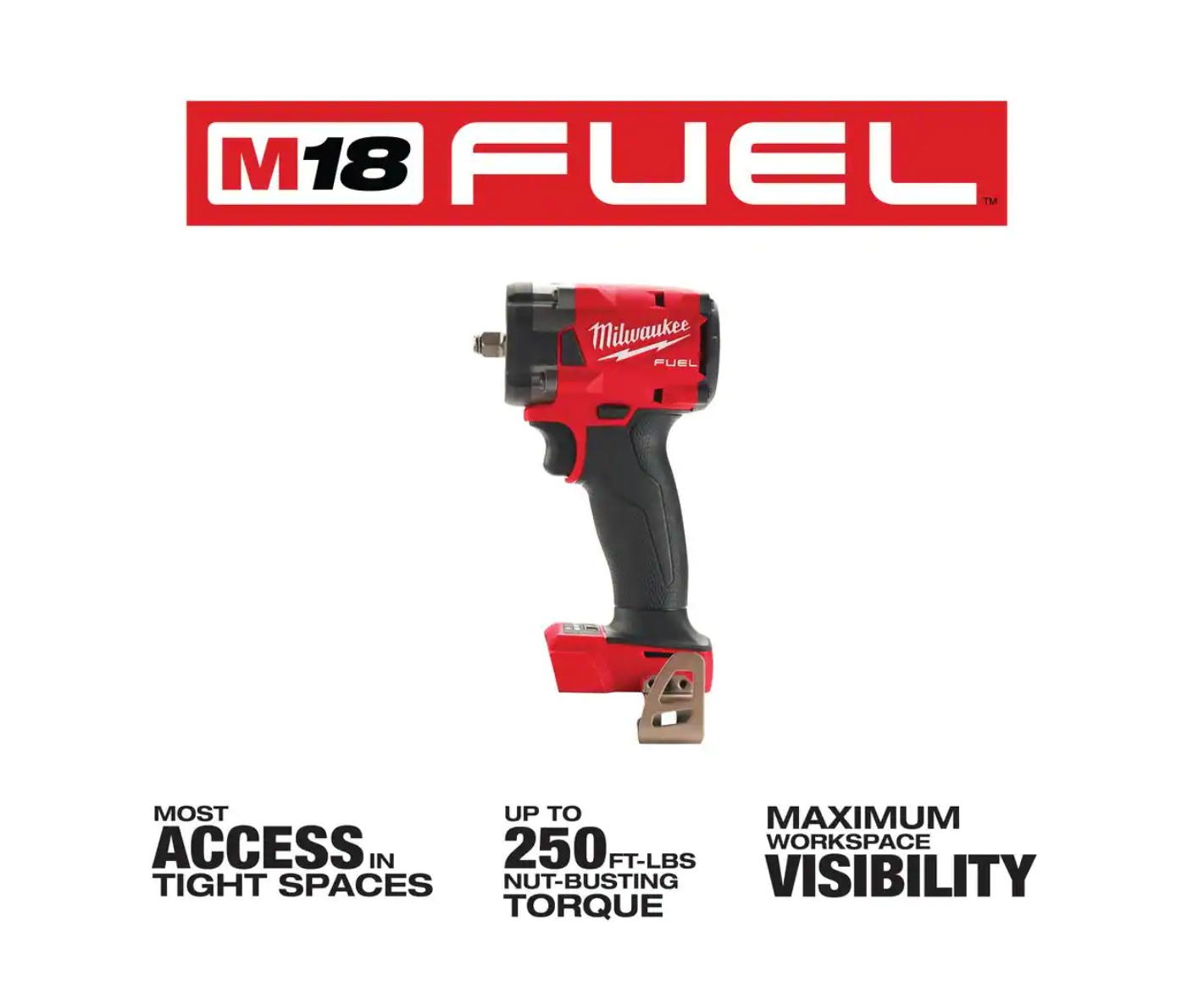 Milwaukee 2854-20 M18 FUEL GEN-3 18V Lithium-Ion Brushless Cordless 3/8 in. Compact Impact Wrench with Friction Ring (Tool-Only)