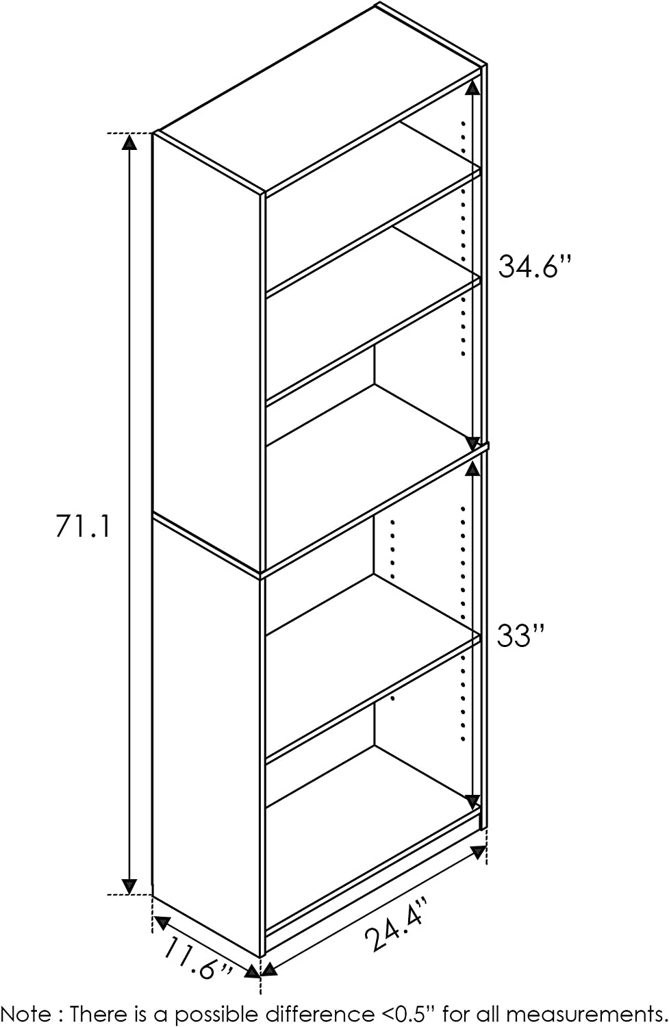 FURINNO JAYA Simply Home 5-Shelf Bookcase. 5-Tier. White