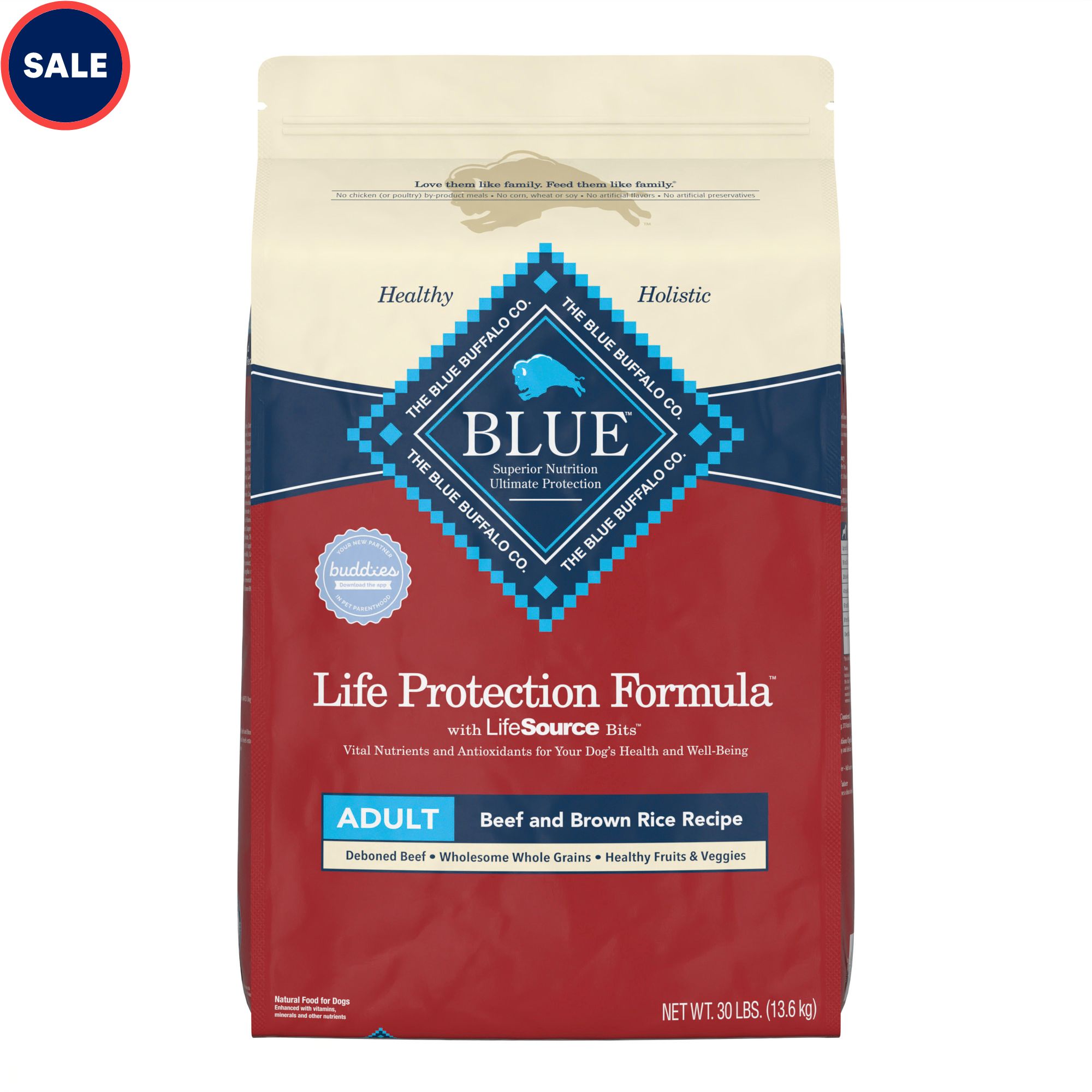 Blue Buffalo Blue Life Protection Formula Natural Adult Beef and Brown Rice Dry Dog Food. 30 lbs.