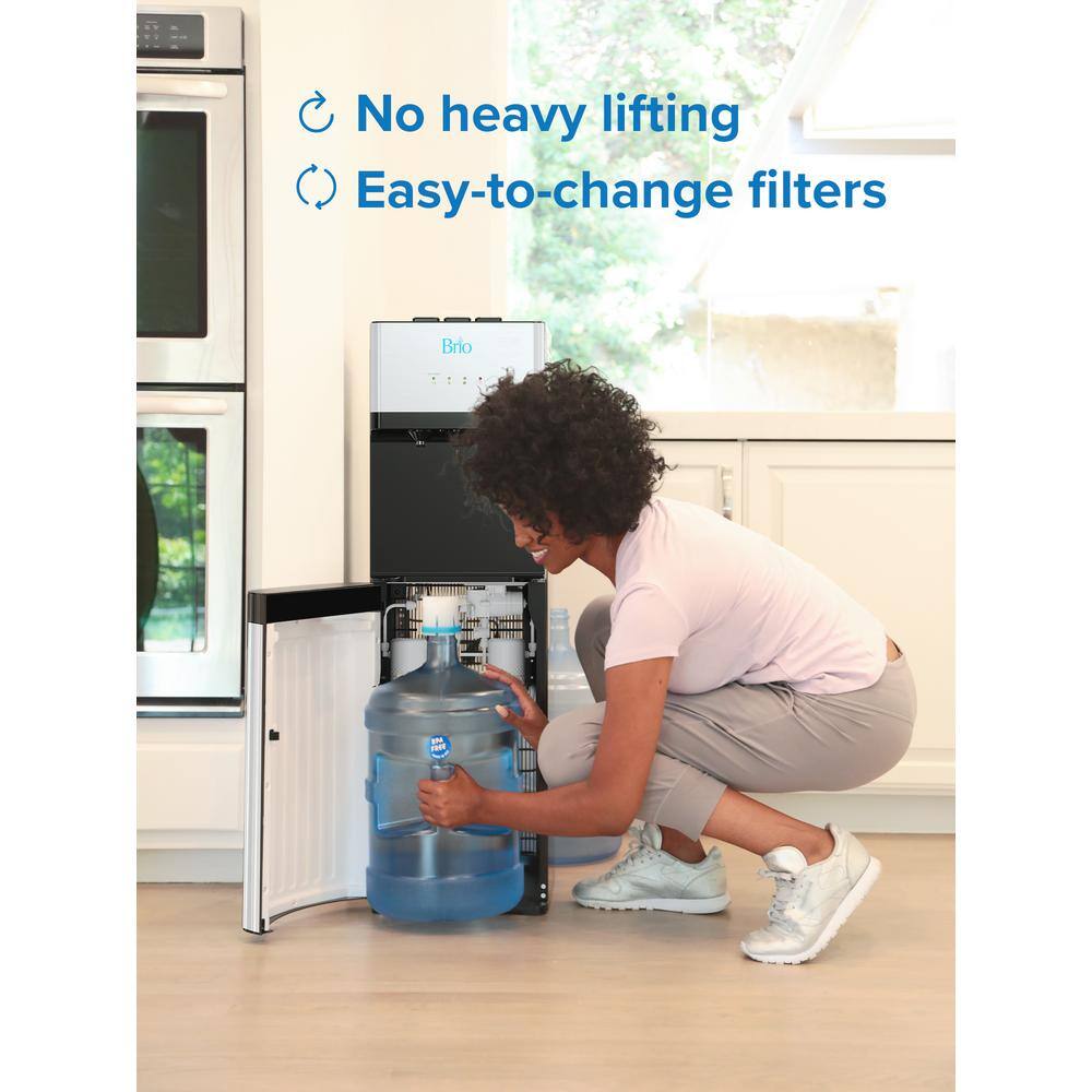 Brio CLNLPOU520SCF2 520 Self-Cleaning No-Line Tri-Temperature Bottom Loading 2-Stage Filtration Water Cooler Dispenser
