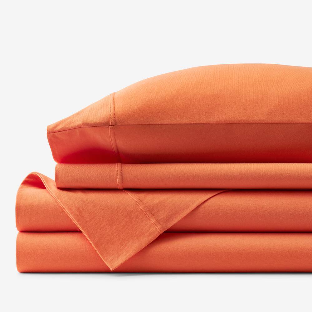 The Company Store  Company Cotton 4-Piece Orange Solid Cotton Jersey Knit Queen Sheet Set - Orange