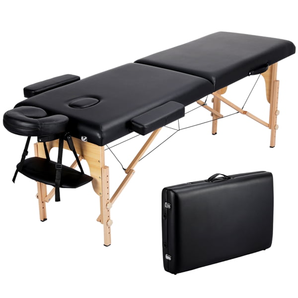 SmileMart 84″ Wooden Portable 2 Section Massage Table. Black