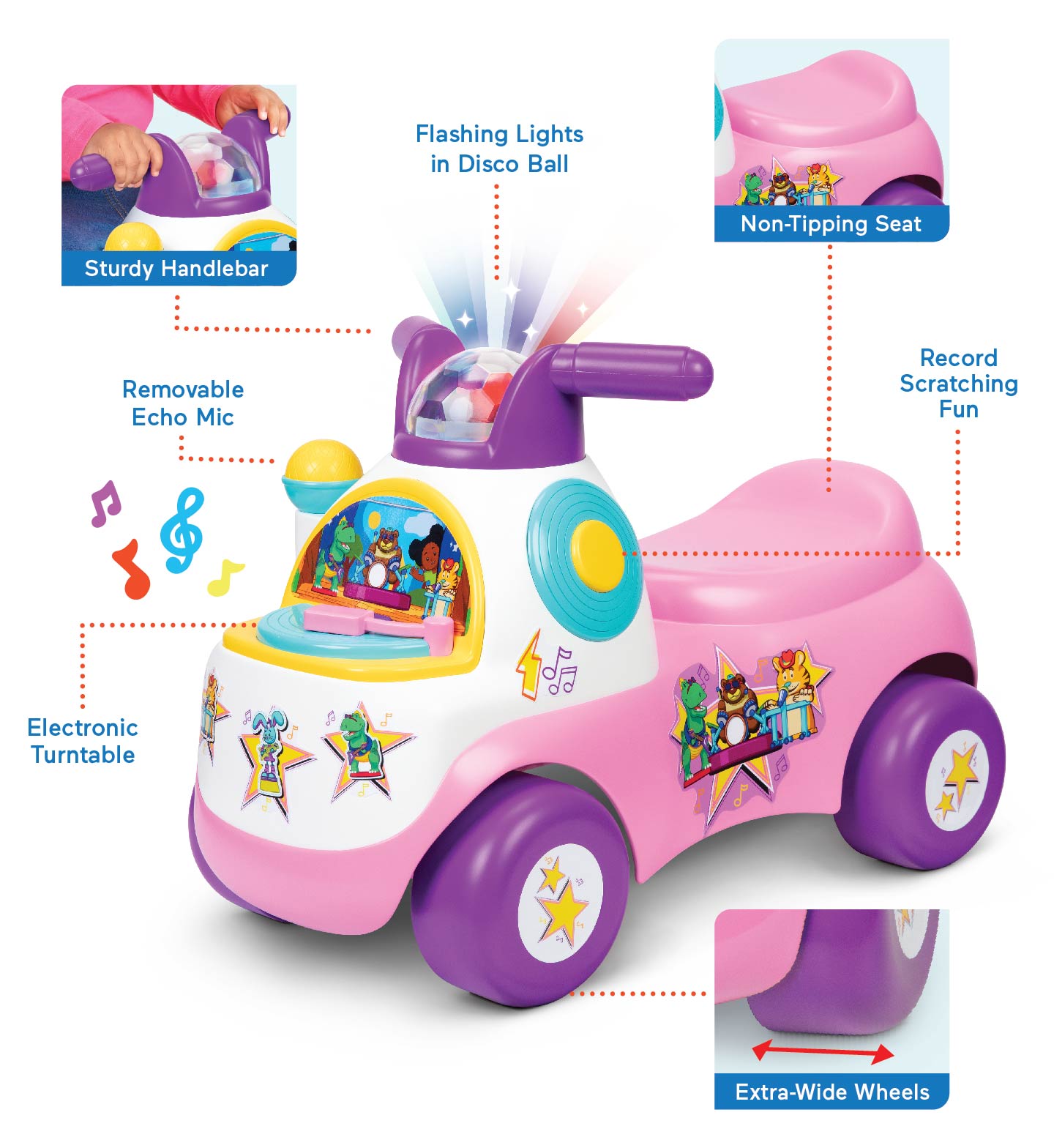 Little People Fisher-Price Movin' n Groovin Pink Ride-On with Lights and Sounds