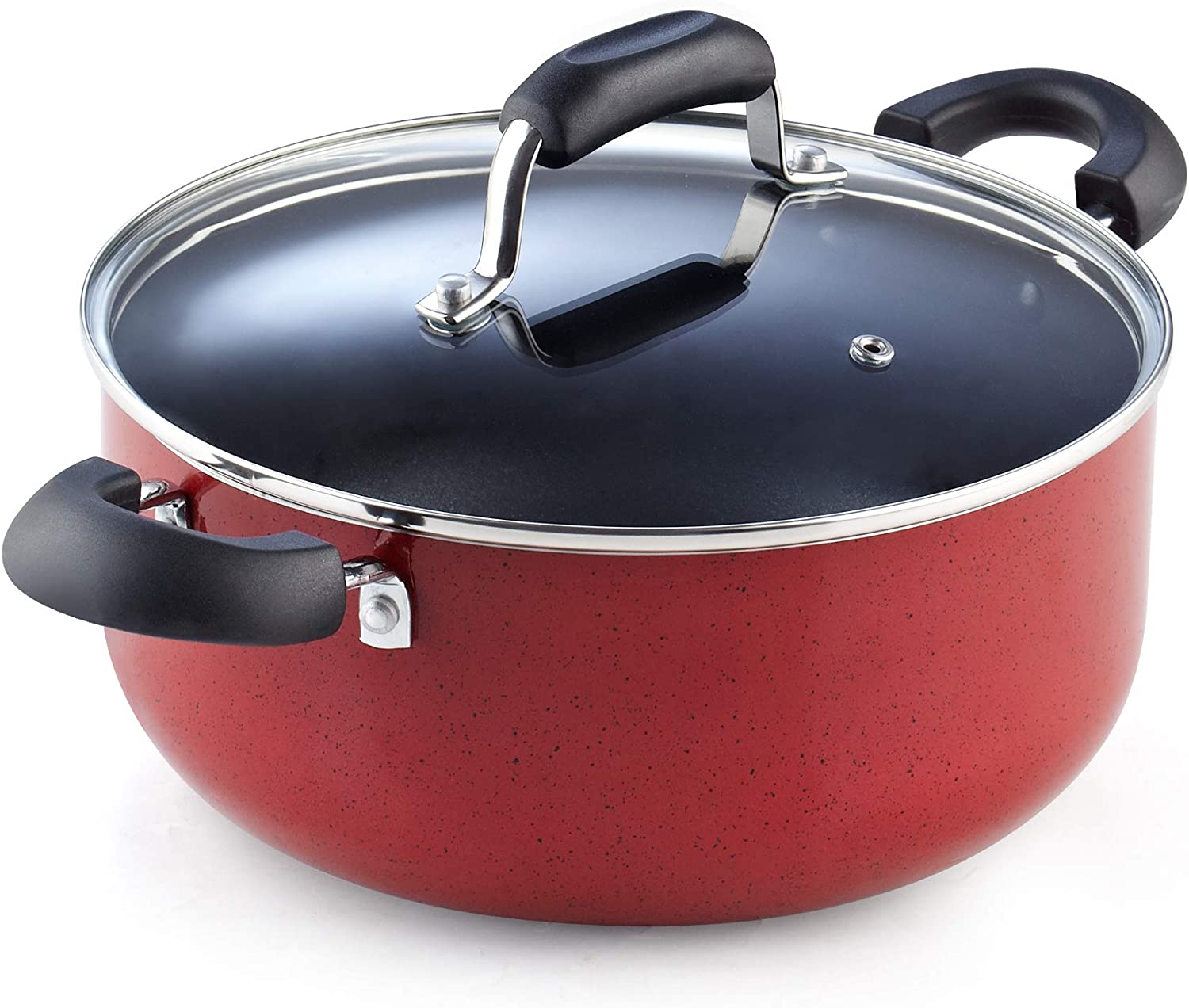 Cook N Home 2601 Stay Cool Handle Pattern 12-Piece Nonstick Cookware Set. Marble Red