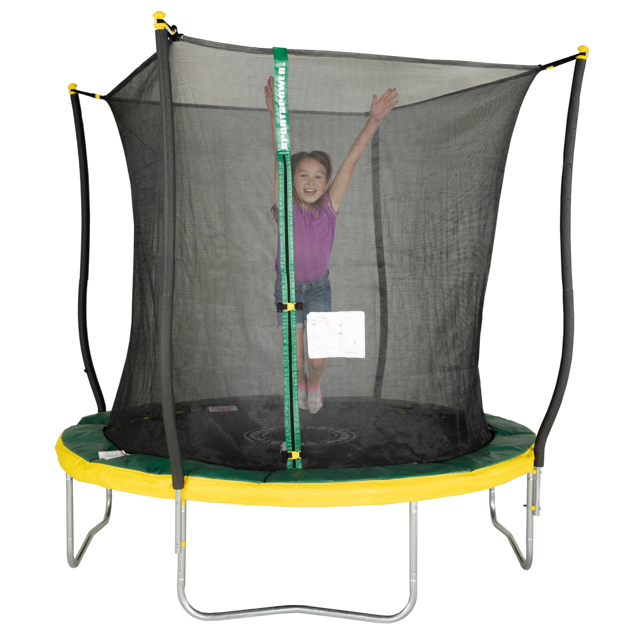 Bounce Pro 8′ Trampoline. Flash Light Zone. Classic Safety Enclosure. Green/Yellow