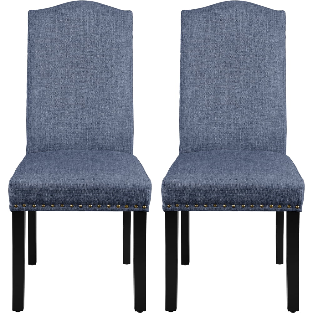 SMILE MART Fabric Upholstered Dining Chair HighBack. Set of 2. Blue