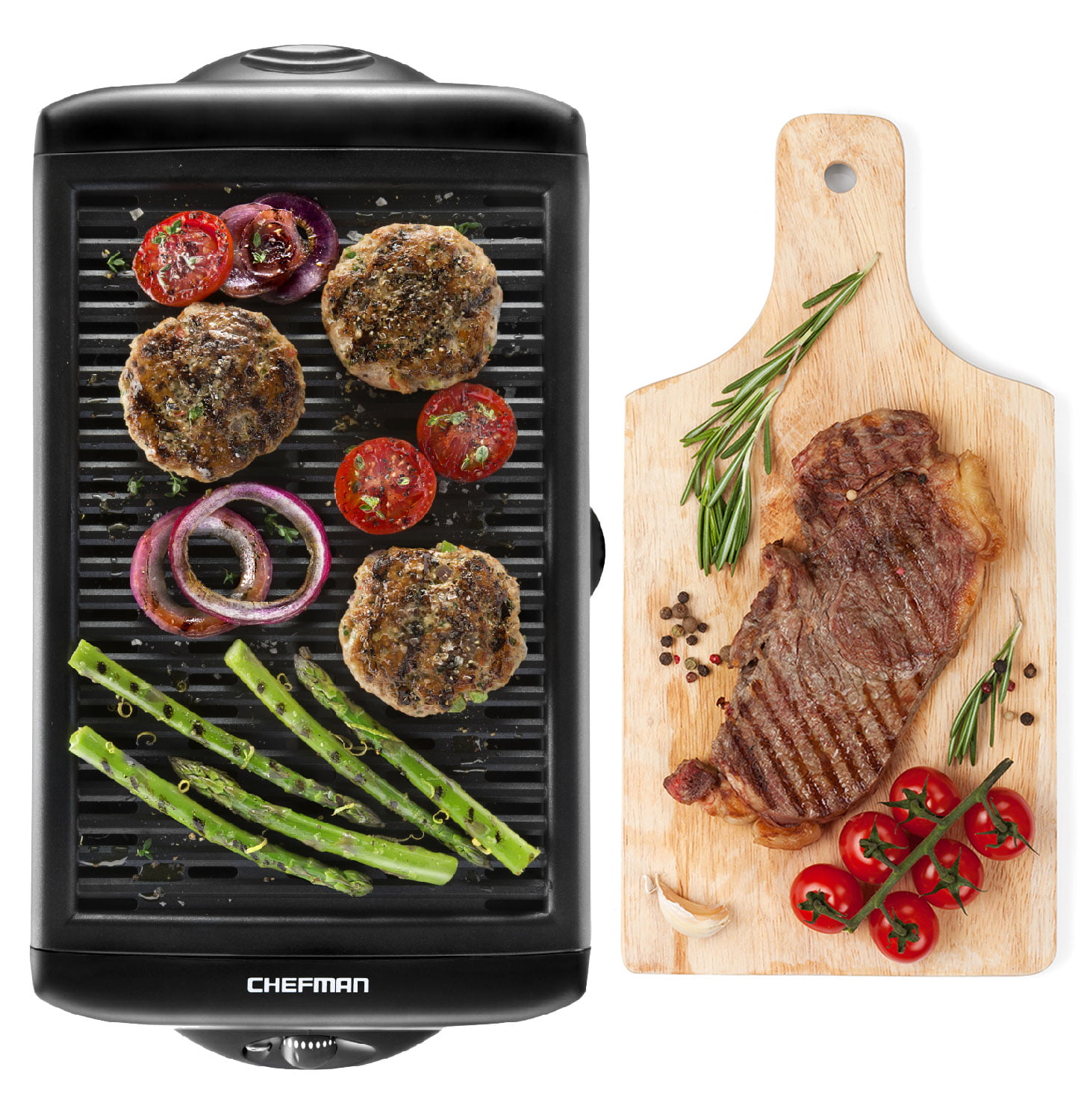 Chefman Electric Smokeless Indoor Grill with Non-Stick Coating & Temperature Control. Black