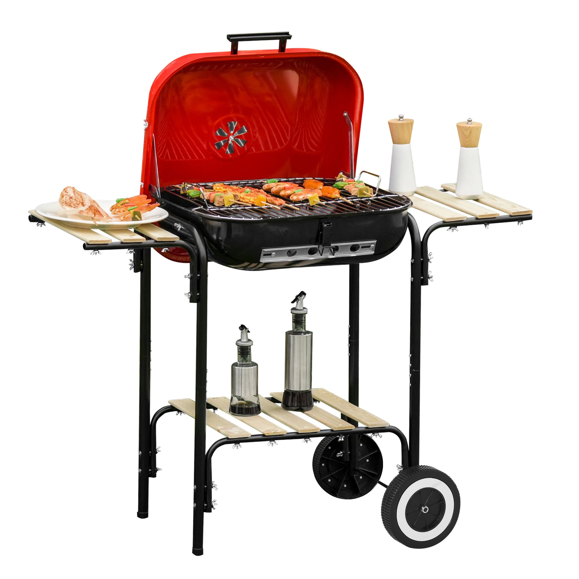 Outsunny 14.25-in W Red Charcoal Grill