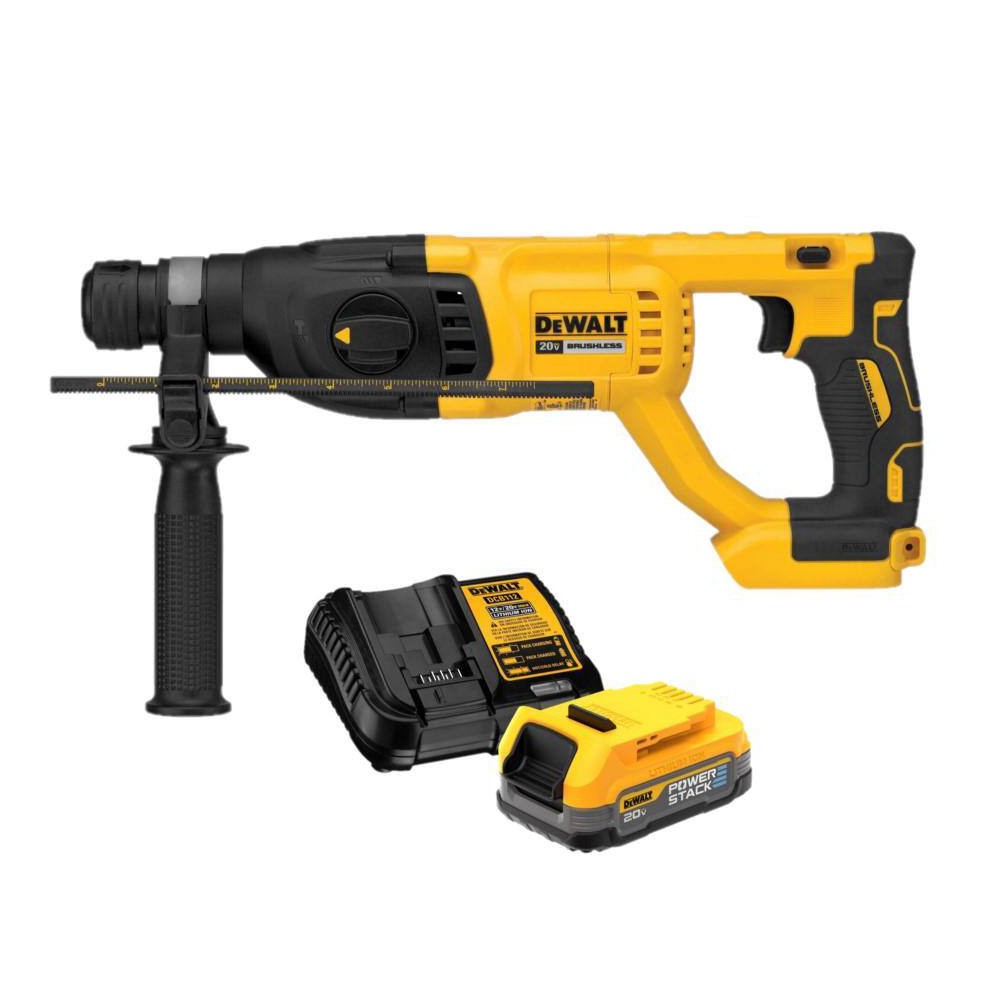 DEWALT DCH133BWP034C 20V MAX Cordless Brushless 1 in. SDS Plus D-Handle Rotary Hammer and 20V POWERSTACK Battery Starter Kit