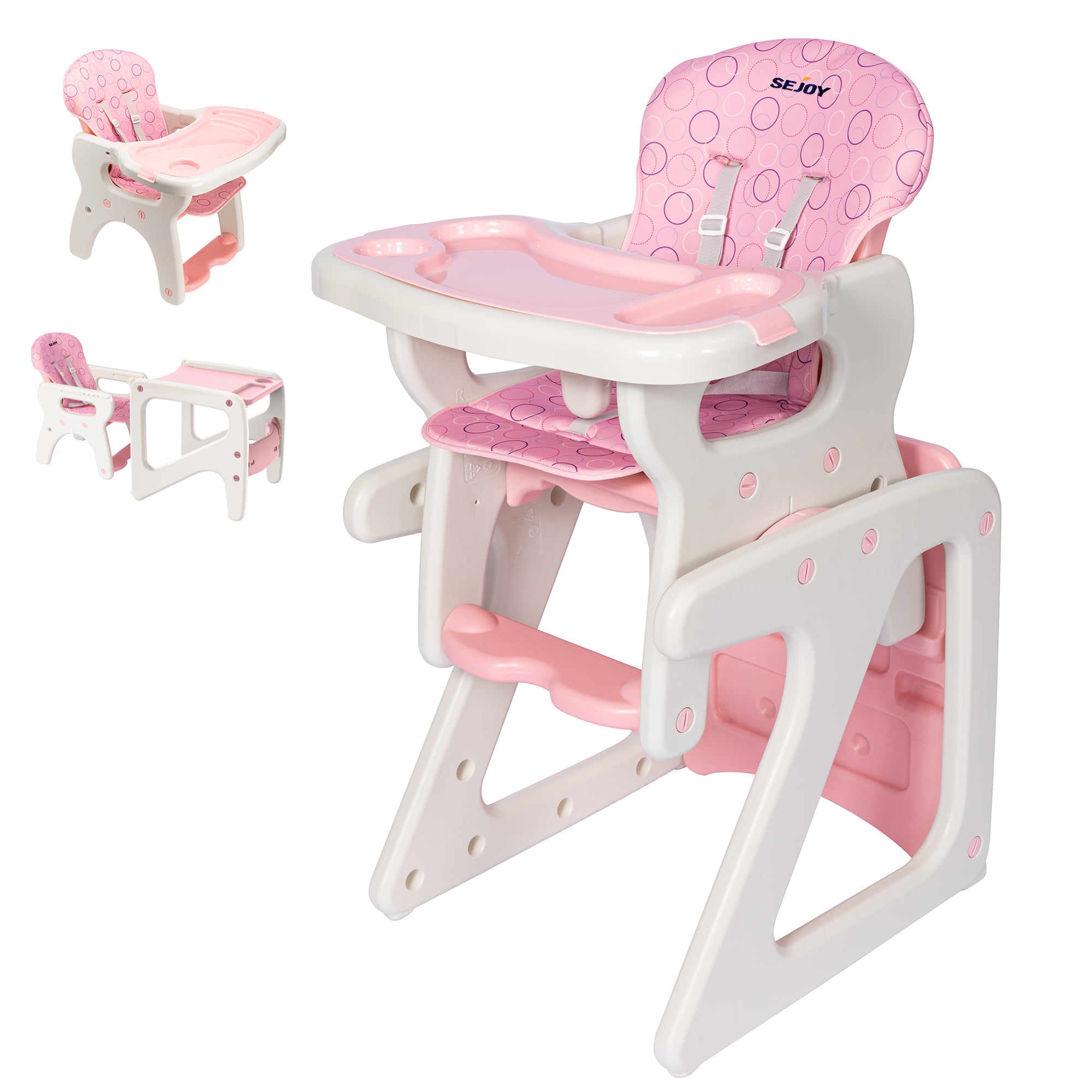 Sejoy 3 in 1 Baby High Chair Convertible Play Table Seat Booster Toddler Feeding Tray. Pink