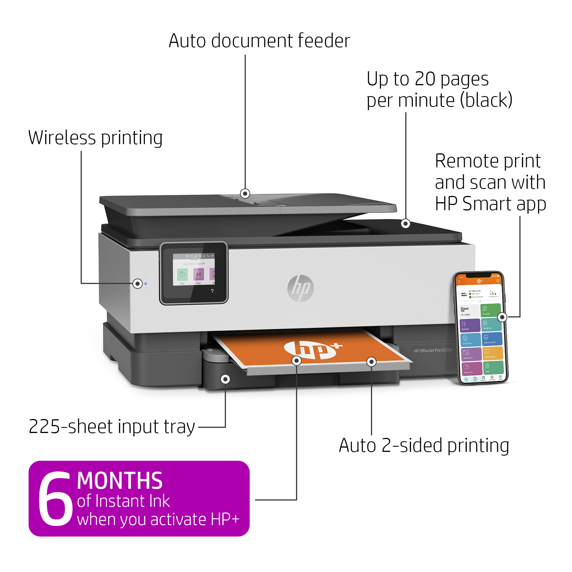 HP OfficeJet 8025e All-in-One Wireless Color Inkjet Printer - 6 months free Instant Ink with HP+