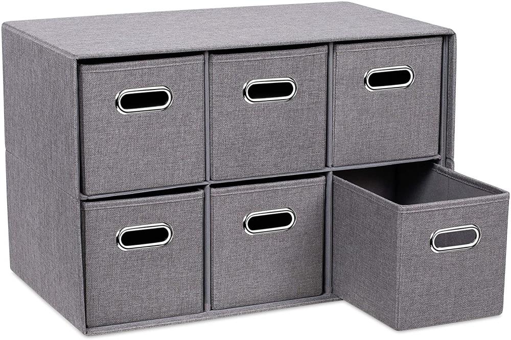 BirdRock Home 16.75-in H x 25-in W x 14.5-in D Gray Stackable Linen 6 Cube Organizer