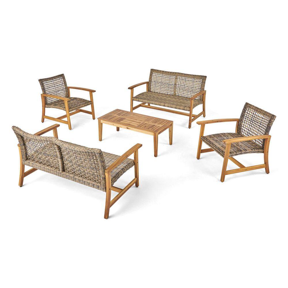 Noble House  Hampton Grey 5-Piece Wood Patio Conversation Seating Set
