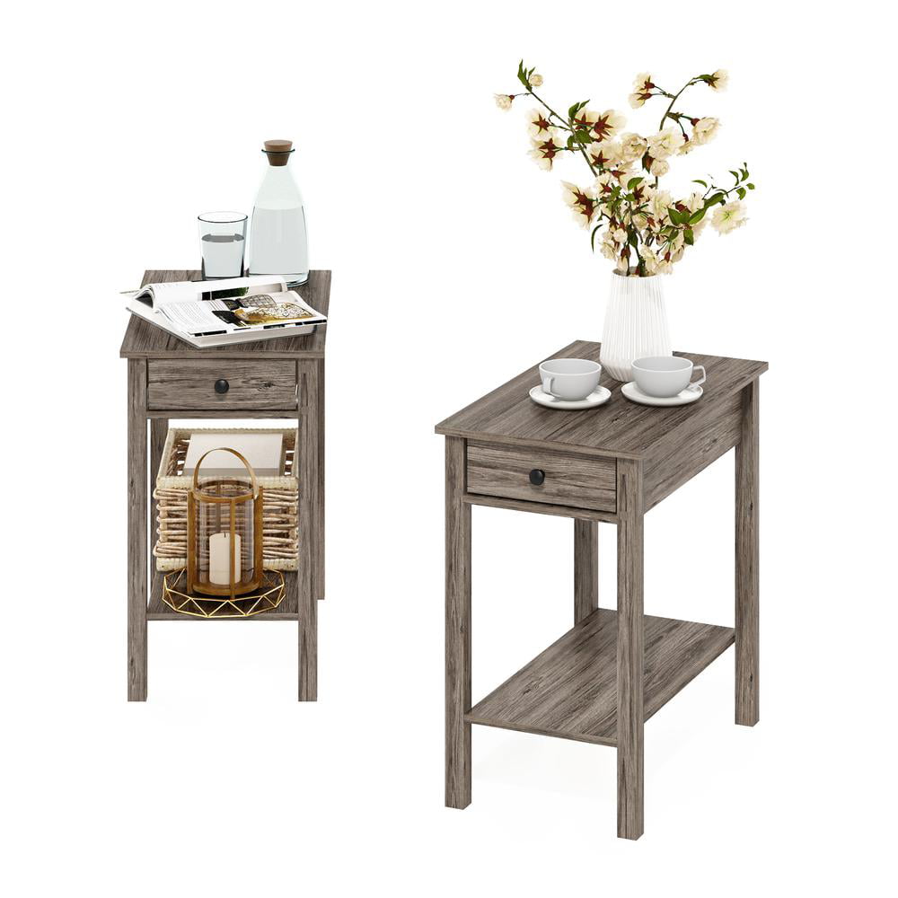 Furinno Classic Rectangular Side Table with Drawer. Set of 2. Rustic Oak