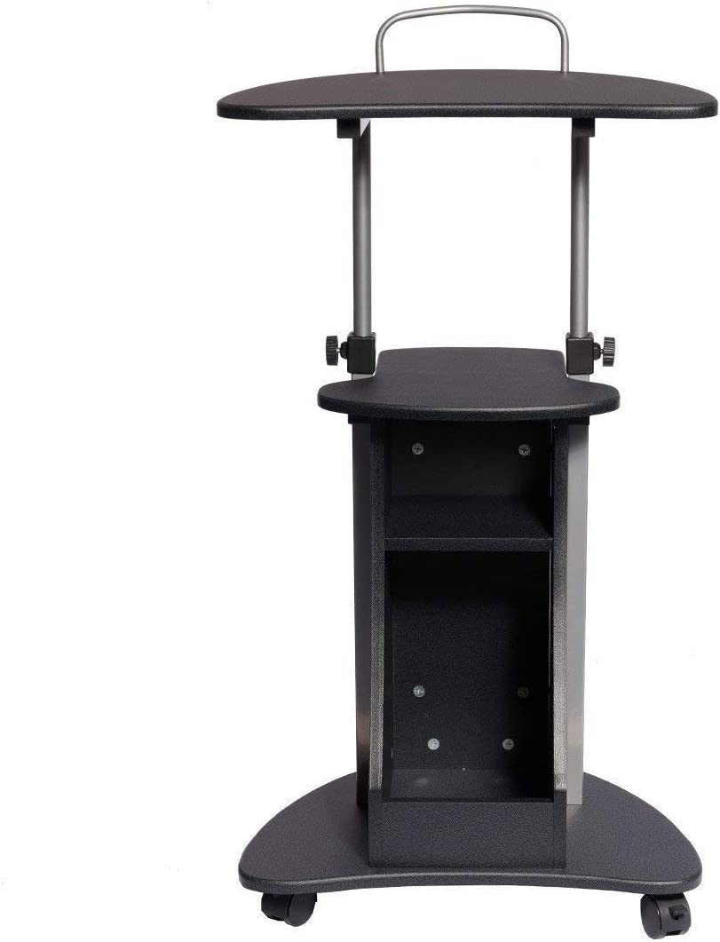Techni Mobili Sit-to-Stand Rolling Adjustable Height Laptop Cart With Storage. Graphite