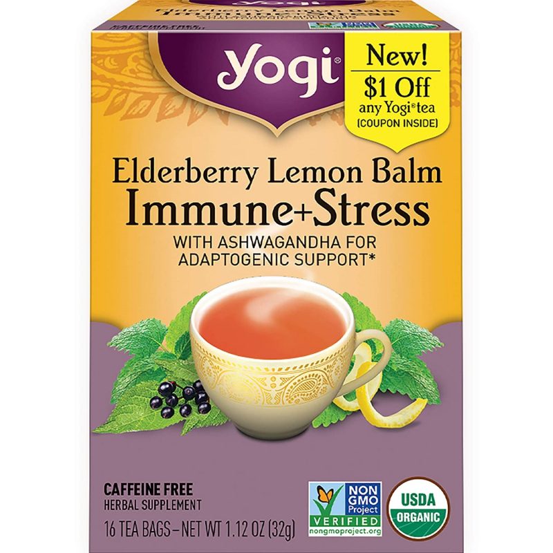 Yogi Tea. Elderberry Lemon Balm. Immune and Stress Support. 6 Pack.
