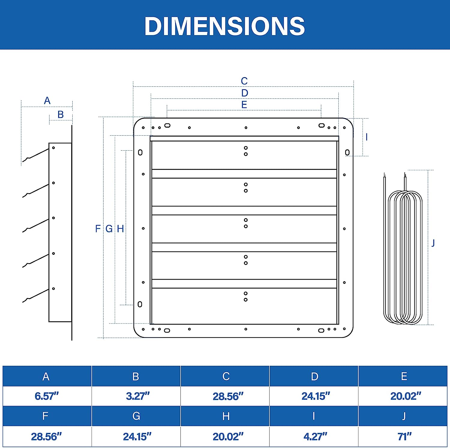 iPower 24 Inch Shutter Exhaust Fan Aluminum High Speed 1400RPM. 2750 CFM. 1-Pack. Silver