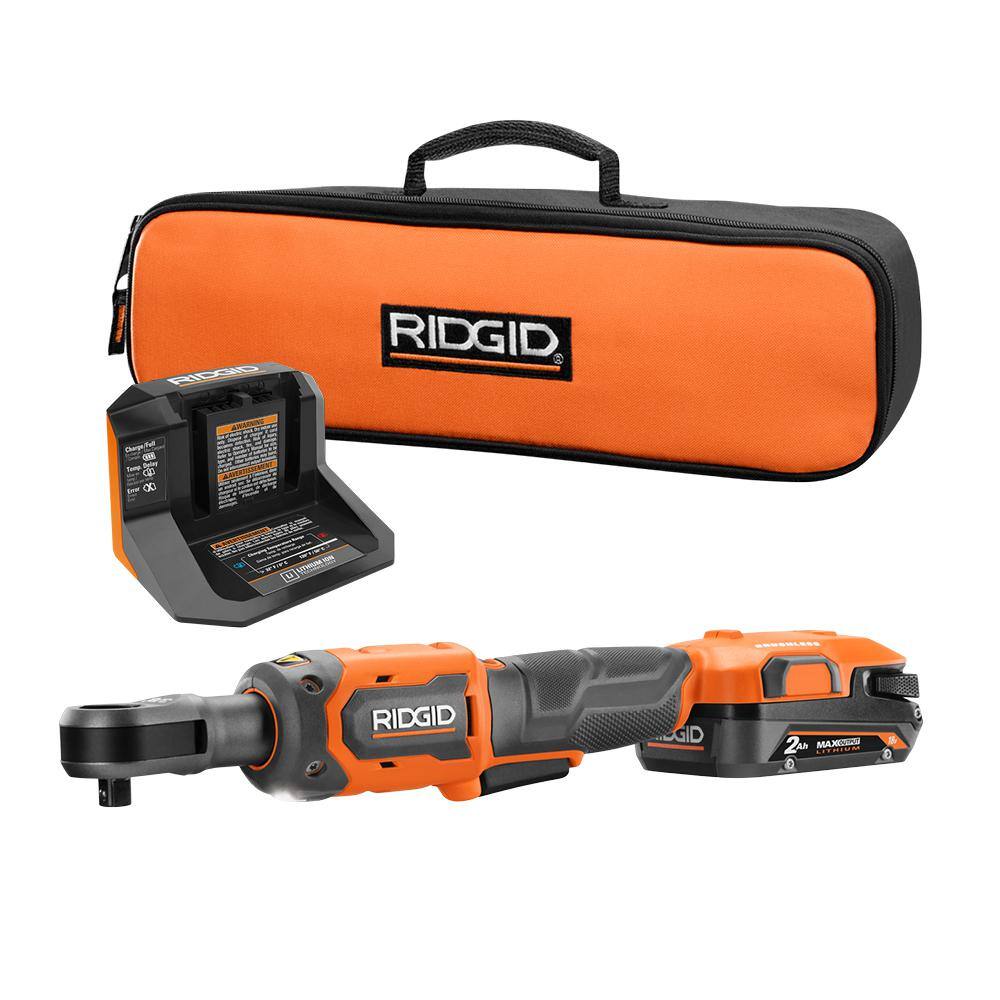 RIDGID R866011K 18V Brushless Cordless 3/8 in. Ratchet Kit with 2.0 Ah Battery and Charger