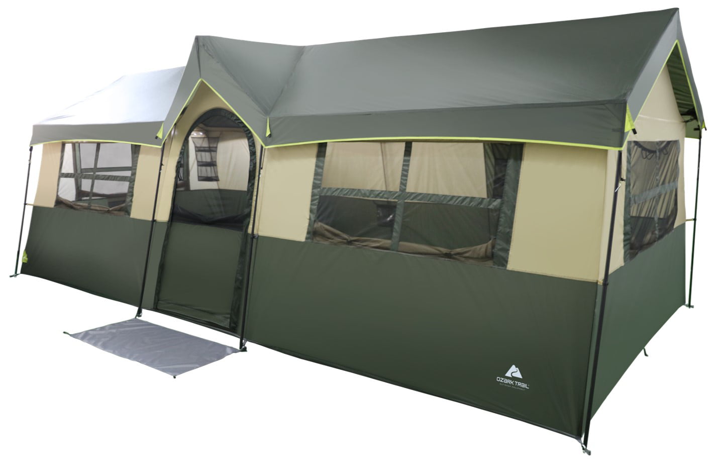Ozark Trail Hazel Creek 12 Person Cabin Tent. 3 Rooms. Green