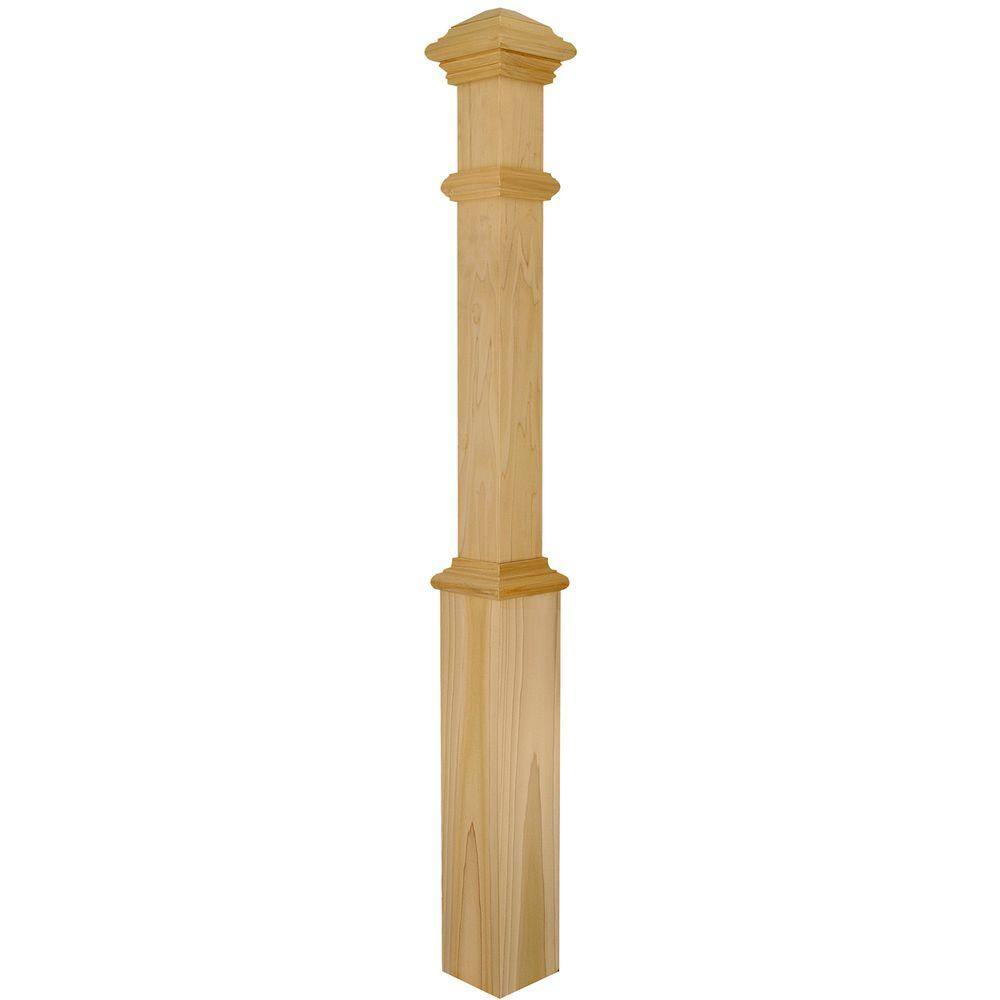 EVERMARK 4191P-056-HD00L Stair Parts 4191 55 in. x 5 in. Unfinished Poplar Plain Solid Core Box Newel Post