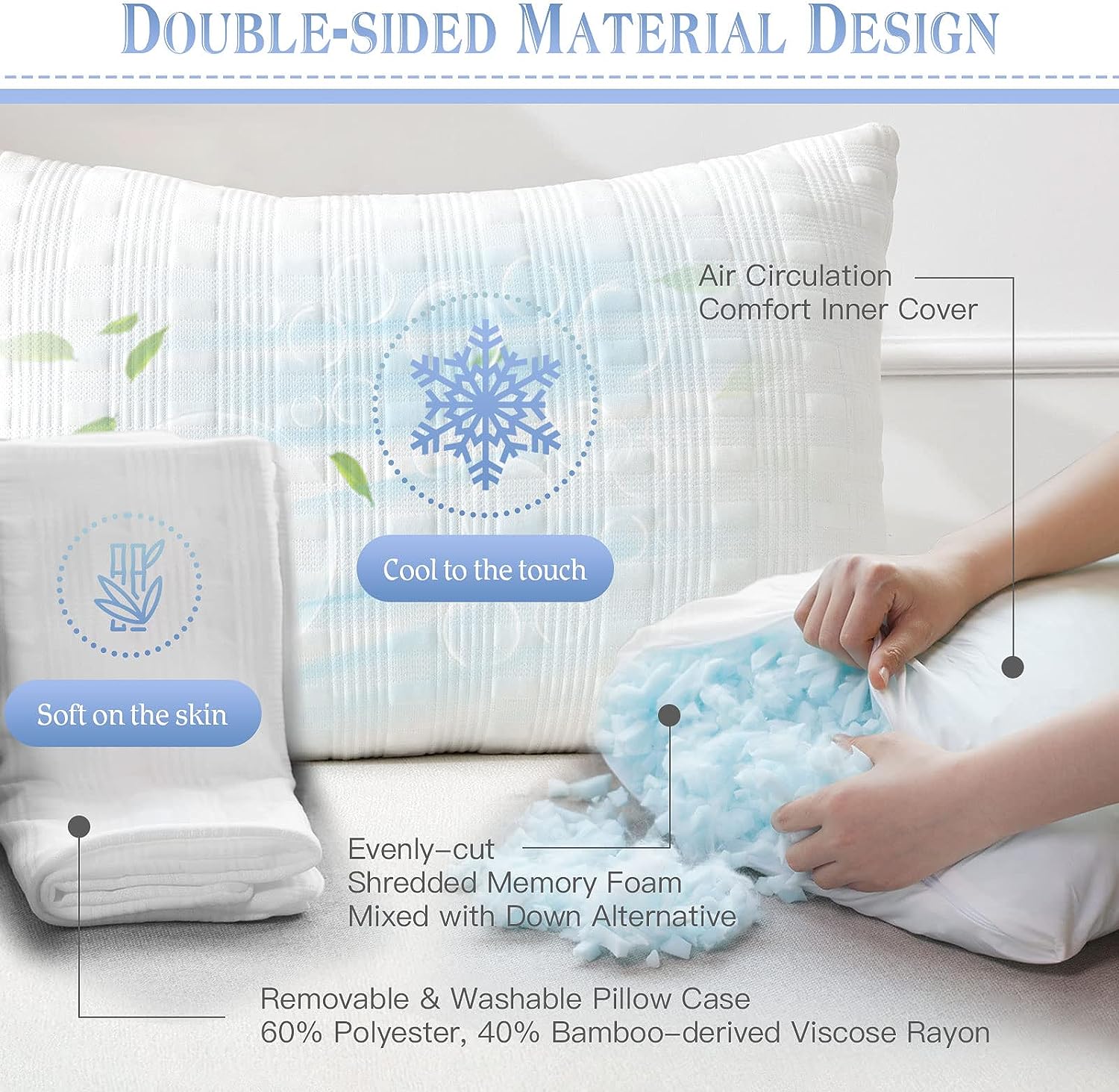 Meoflaw Cooling Pillows for Sleeping King Size Set of 2.Shredded Memory Foam Bed Pillow with Pillow Case-Double Sided Material.Adjustable Loft King Pillow for Side & Back Sleeper-Medium Firm