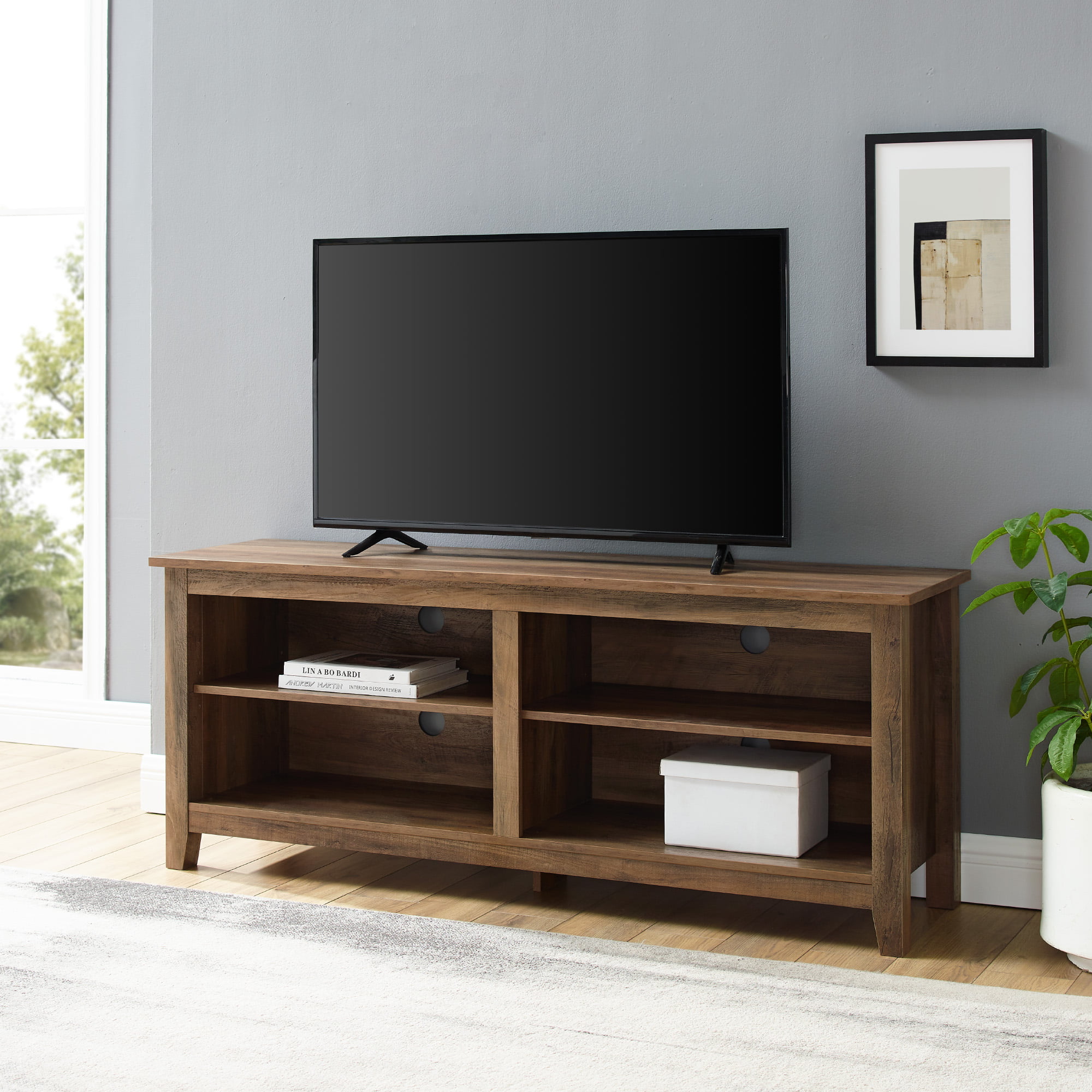 Manor Park Wood Media Storage TV Stand for TVs up to 65″. Reclaimed Barnwood