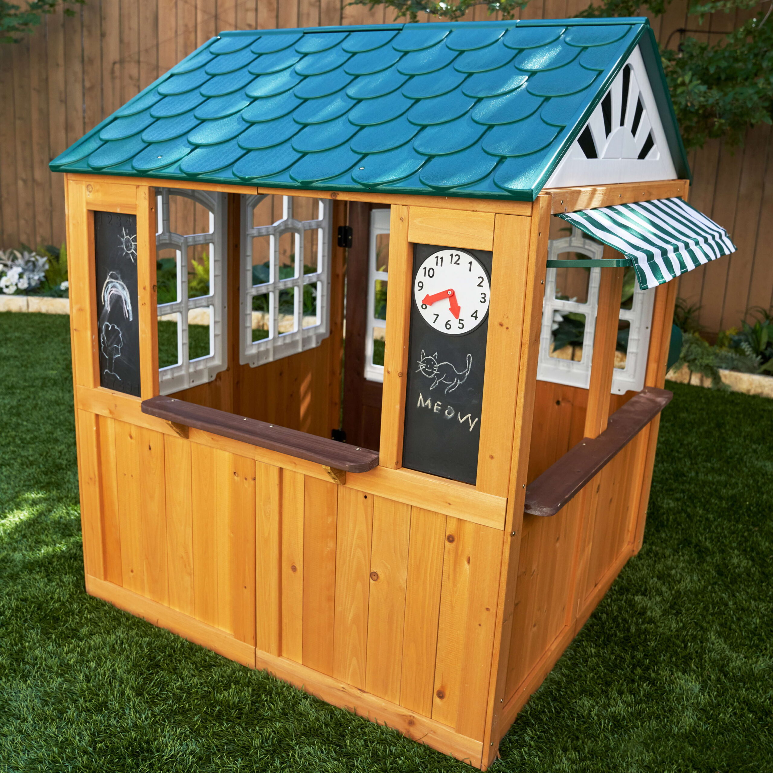 KidKraft Garden View Outdoor Wooden Playhouse with Ringing Doorbell. Mailbox & Chalkboard