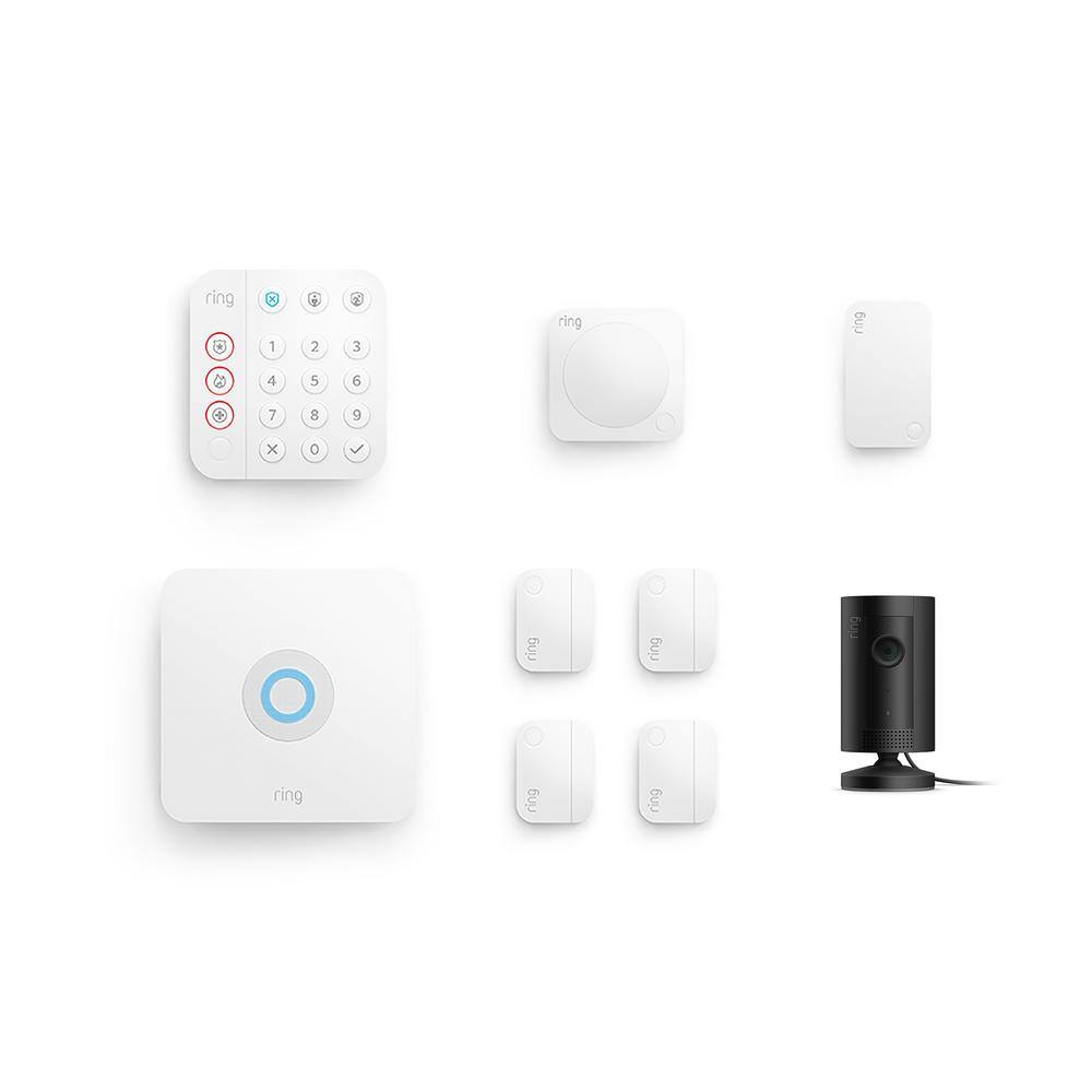 Ring B08N8Y3N3L Wireless Alarm Home Security Kit (8-Piece) (2nd Gen) with Indoor Cam- Black