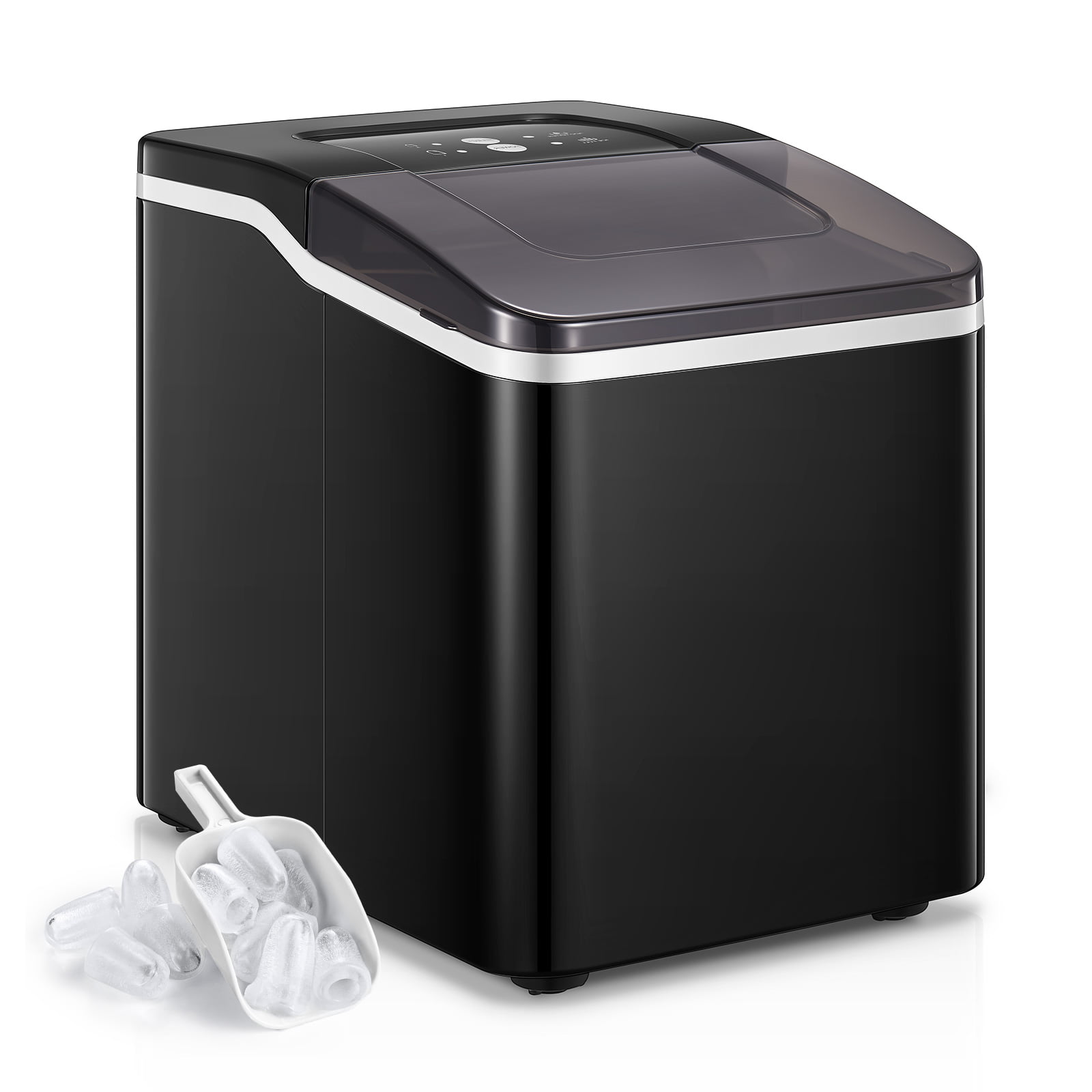 Ice Maker Machine Countertop 2 Ice Sizes. 28 lbs in 24 Hrs. Self-clean. 9 Cubes Ready in 5 Mins. Portable Ice Maker 2 L. LCD Display. Ice Scoop and Basket Perfect for Home Kitchen Office (Black)