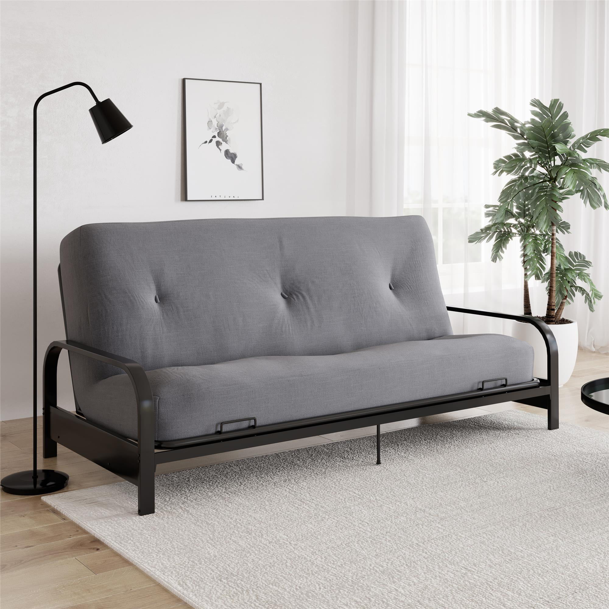 DHP Caden 8 Inch Futon Mattress with Tufted Cover and Recycled Polyester Fill. Full Size. Gray