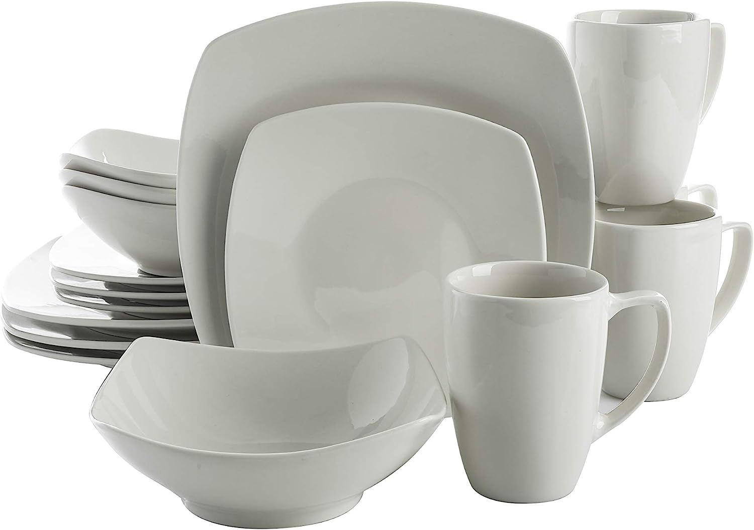 Gibson Home Zen Buffet Dinnerware Set. Service for 6 (39pcs). White (Square)