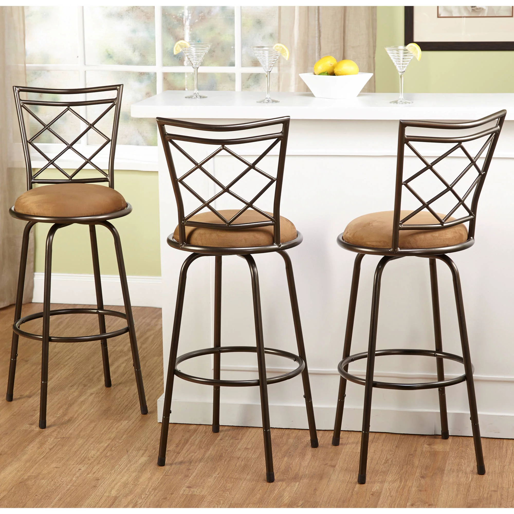 TMS Avery Bar Stool with Swivel & Adjustable Height. Brown. Set of 3