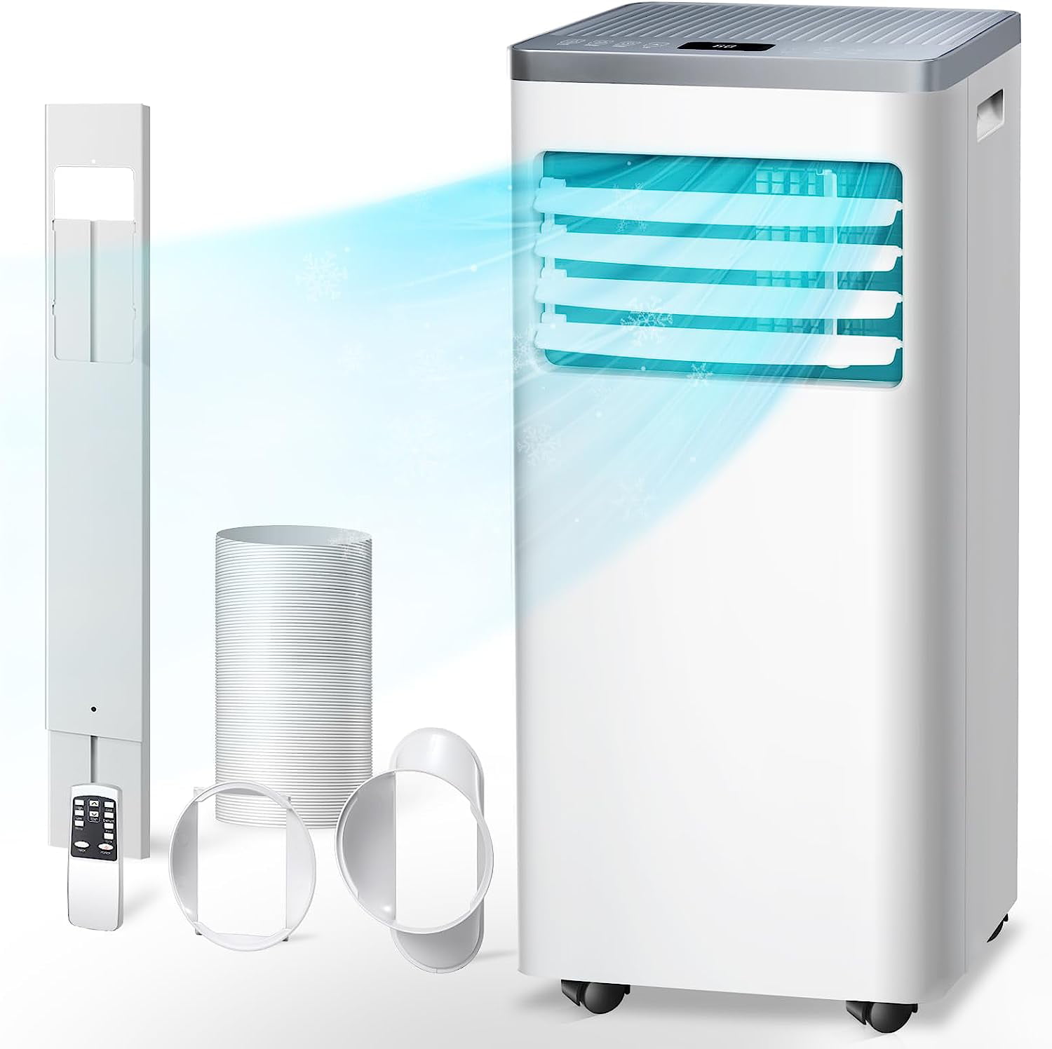 KISSAIR 5.000 BTU (8.000 BTU ASHARE) Portable Air Conditioner.3-in-1 Portable AC Unit for Room Up to 350 Sq.Ft. 2 Fan Speeds/Remote Control/24Hrs Timer/Installation Kit for Home/Office-White&Silve