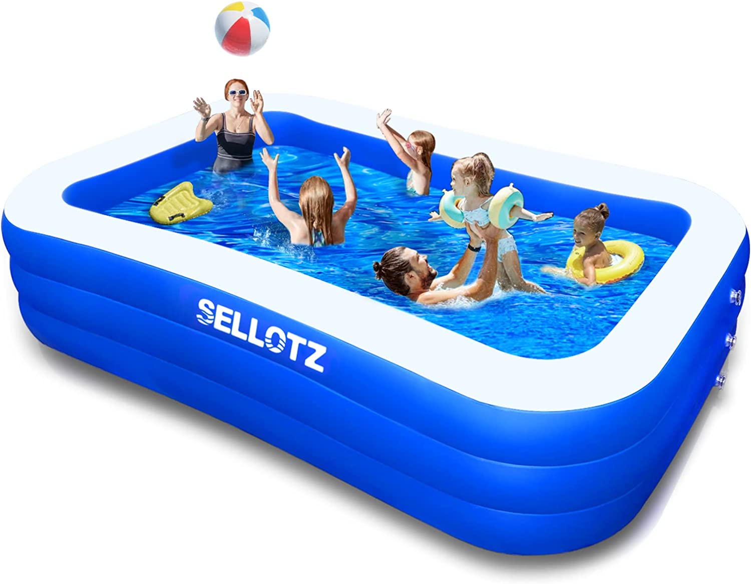 Inflatable Pool. SELLOTZ Inflatable Pool for Kids and Adults. 120″ X 72″ X 22″ Oversized Thickened Family Swimming Pool for Kids. Toddlers. Adults. Outdoor. Garden. Backyard. Summer Water Party