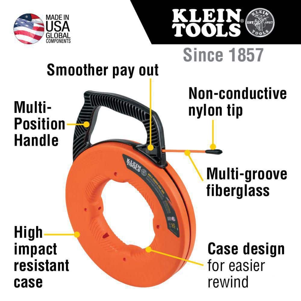 Klein Tools 56383 Multi-Groove Fiberglass 100 ft. Fish Tape with Nylon Tip