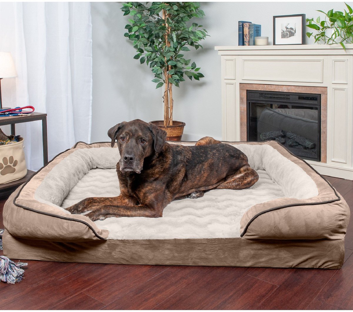 FurHaven Velvet Waves Perfect Comfort Orthopedic Sofa Cat & Dog Bed. Brownstone. Jumbo Plus