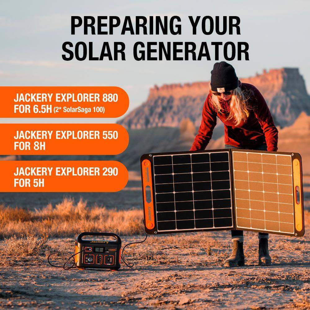 Jackery HTO587DG-USA SolarSaga 100-Watt Portable Solar Panel for Explorer 290/550/880/1000/1500 Power Station with built-in 2 USB Outputs